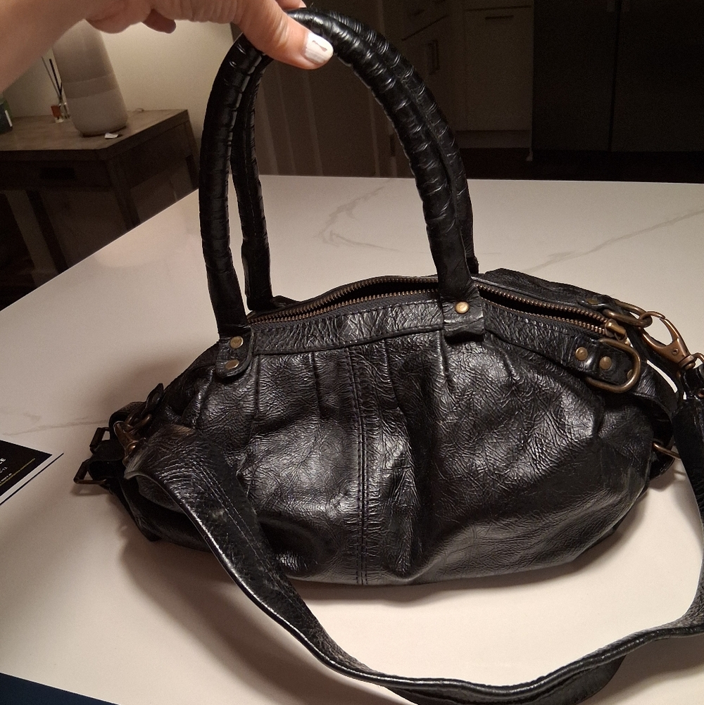 Chocolate NYC Pebbled Black Leather Tote Hobo Purse Bag - Picture 8 of 9